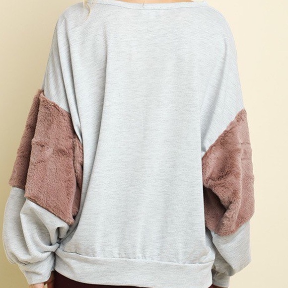 Soft Mauve Fur Bubble Sleeve Oversized Grey Top! - Picture 4 of 9